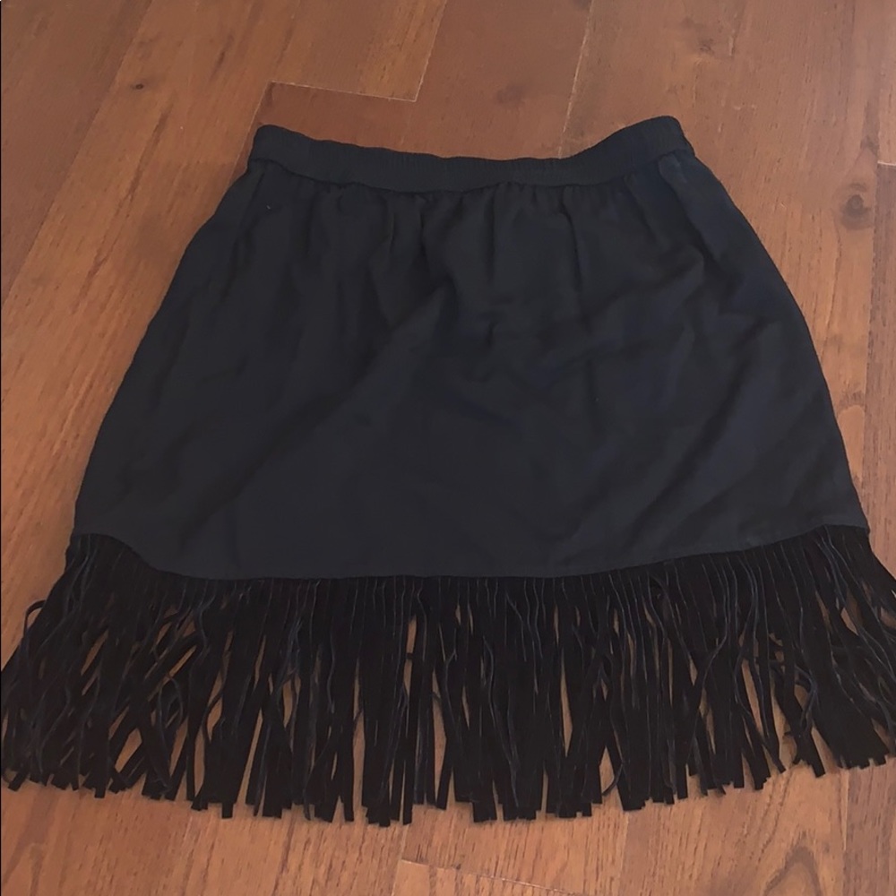 Black velvet fringe skirt